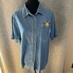 Looney Tunes Tweety Bird Denim Shirt Vintage 14W/16W Embroidered Short Sleeve